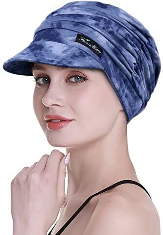 FocusCare , Cappelli morbidi per chemioterapia, in bambù, con visiera e a turbante, da donna, adatti per la perdita di capelli, Blue-F., Etichettalia unica