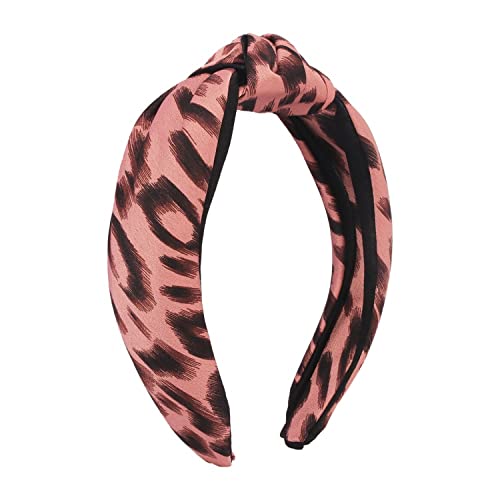 Antique Cerchietto per capelli con stampa leopardata alla moda annodato accessori per capelli retrò a tesa larga (rosa)