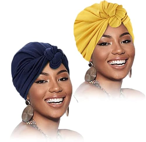 Fashband 2 Pezzi Turbante Giallo Nodo Headwrap Pre-Legato Berretto Berretto Berretto per Capelli Cappello Morbido Elastico Avvolgente per Donne e Ragazze