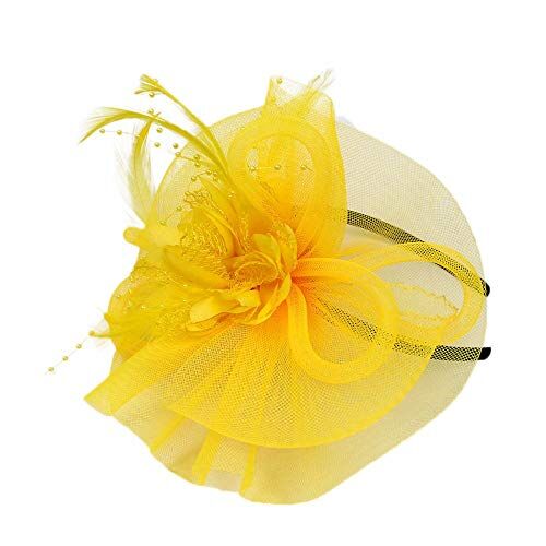 Yinguo Fascinator Feathers Fascinator Feathers Fascinator in cotone, per donne e donne, per feste e cappelli da baseball (giallo-B, taglia unica)