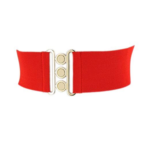 FASHIONGEN Cintura donna 7,50 cm larga e Elastica, fatto in Francia, GLORIA Rosso (Fibbia dorata), Large/pantaloni da 40 a 43