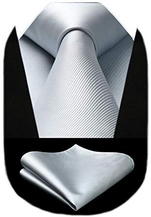 Enlision Cravatta Uomo Bianco grigio e Fazzoletto Elegante Classico Cravatta Set per il Matrimonio Festa