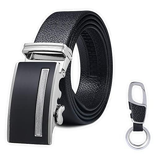 flintronic ® Cintura da Uomo in Pelle con Fibbia Automatica, Moda Cintura a Cricchetto 3.5cm * 130cm, con Portachiavi e Confezione Regalo