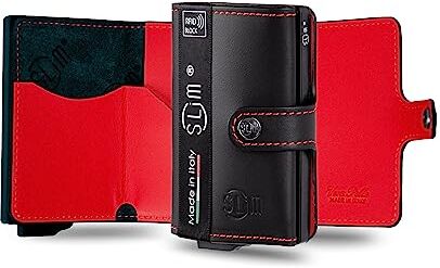 SLim Porta Carte di Credito Schermato Portafoglio Uomo Rfid Portatessere Anticlonazione Donna Portacarte Uomo (Nero e Rosso, Senza Zip)