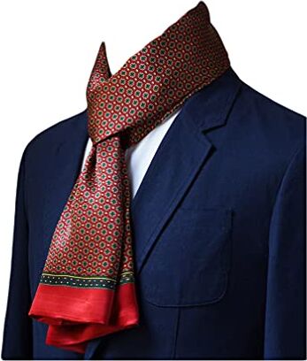 UK_Stone Foulard da uomo, 100% seta, sciarpa vintage, Motivo vintage #2 rosso vinaccia, Taglia unica