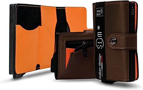 SLim Porta Carte di Credito Schermato Portafoglio Uomo Rfid Portatessere Anticlonazione Donna Portacarte Uomo (Testa di Moro e Arancio, Con Zip)