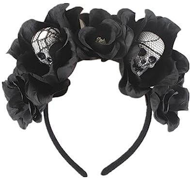 LICHENGTAI Fascia per Capelli con Teschio di Halloween, Cerchio per Capelli di Halloween Cerchietto Fiori Cerchietto di Halloween Cerchietto per Capelli con Fiori Accessori per Capelli Donna