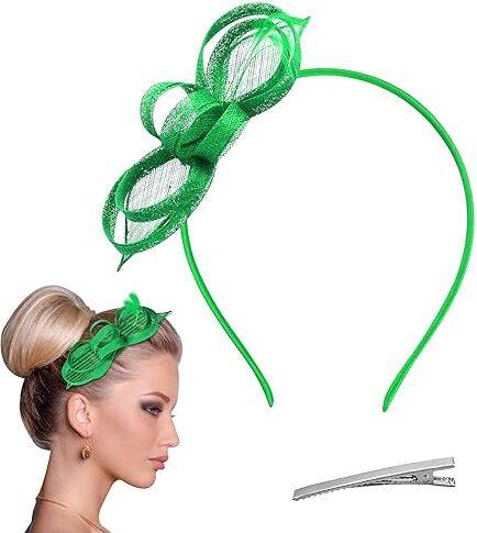 Larfraecy Fascinator Fascinator,Copricapo velo di canapa Fermacapelli moda piume vintage europee e americane Abbigliamento da sposa Cocktail Tea Party Matrimonio Concorso (verde)