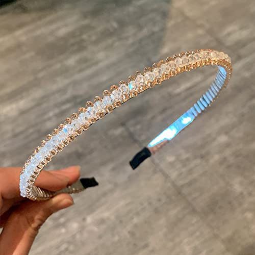 Generic Cerchio per capelli Stile occidentale femminile Moda semplice Cerchio a testa sottile con strass di cristallo Copricapo a forcina con stampa di fascia alta Elegante e versatile, bianco