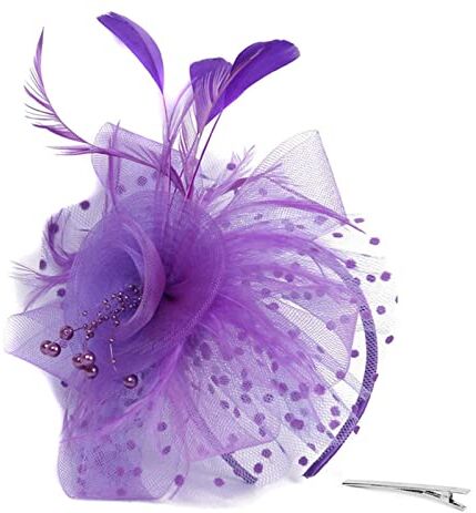 PiurUf Fascia Di Piume Vintage Lace Rose Capelli Bands Elegante Lady Flapper Great Gatsby Fascia perla Partito Partito Bridal Headpiece Fascia Piume Di Pavone (Color : Purple, Size : Size fits all)