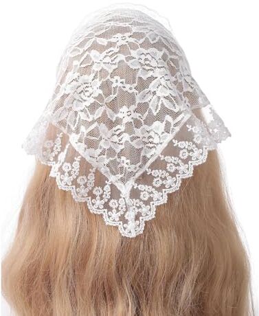 Whakano Fasce per capelli da donna, bandane in pizzo, fascia decorativa, fazzoletti triangolari, sciarpa, copricapo, accessori per capelli per donne e ragazze, fiori bianchi