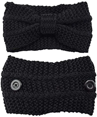 Fcnjsao Fascia per capelli invernale lavorata a maglia con fiocchi elastici con bottoni annodati Fascia invernale Copricapo Outdoor Ear Warmer Paraorecchie Morbido per la testa Crochet Turbante Inverno