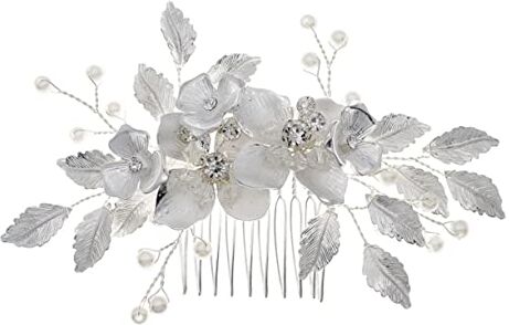 Ipetboom 1 Pc Pettine Fatto a Mano Fiore Matrimonio Mori Pettine Per Per Il Matrimonio Accessori Floreali Per Diadema D'argento Strass Lega Sposa Modellazione