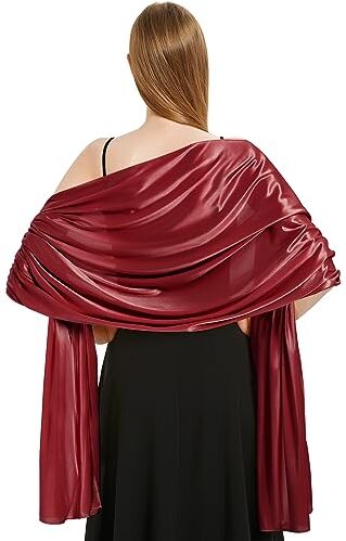 heekpek Sciarpa Donna Elegante Scialle Seta Satinata Leggero Scialle Stola Donna Sciarpa Lunga Scialle Cerimonia Matrimonio Festa, Rosso