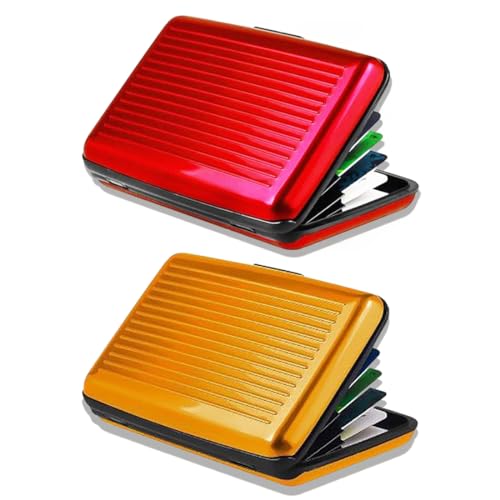 AIQPZ Porta Carte Di Credito, Rfid Blocco Antifrode Anticlonazione Per Uomo E Donna, Portafoglio Carta Elegante Business Soldi Id Alluminio 6 Scomparti Contenitore 12 Card Portacarte Nero (Rosso e oro)