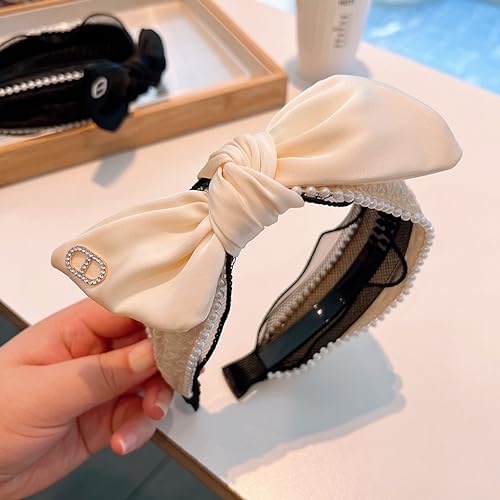 Generico Corea del Sud Dongdaemun ordine designer nuovo stile piccolo profumo perla fascia arco strass lettera D fascia, F899-latte color albicocca