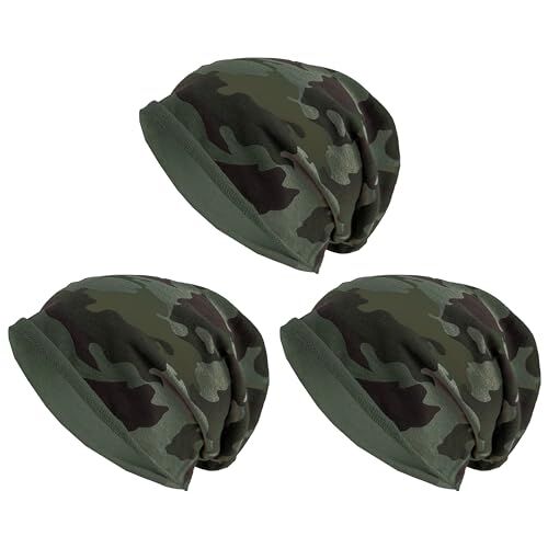 JOPHY & CO. Berretto 100% cottone Elastico e Lungo Unisex per Adulti Uomo Donna e Bambini Cappello in Stile Slouch Leggero cod.1213 (Militare Mimetico, Adulto-3pc)