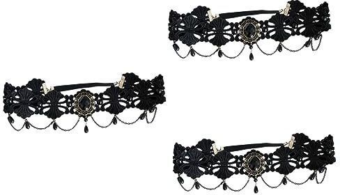 minkissy 3pcs Ragazza Cristallo Regina Fasce Cosplay Copricapo Heaband Fiore Partito Tiara Vampiro Nero Gioielli Testa Perla Lolita Halloween Scrunchies Band Cravatte Strega Dress-up Wide up Strass