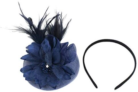 Mashaouyo Fascia per matrimonio, cappello da donna, fascinators, palla da cocktail, fascia da uomo (blu navy, taglia unica)