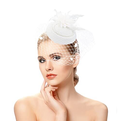 Yinguo Fascinators Fascinators Fascia per capelli antiscivolo per donna, per tè, cocktail, matrimoni, chiesa, colore: bianco #2, taglia unica