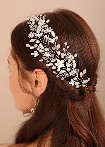 Kercisbeauty Fiore d'argento di cristallo perla fascia di nozze nuziale pezzo di capelli accessori per capelli donne ragazze gioielli per capelli
