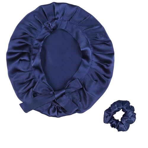 PariSilk ® [set di 1 berretto e 1 coccolo] 100% seta di gelso 19 mm pura seta (blu navy)