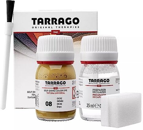 Tarrago Preparatore e Tintore di Scarpe e Cuoio   Pelle Naturale e Sintetica   Con Pennello e Spugna Applicatore ((08) Ocra)