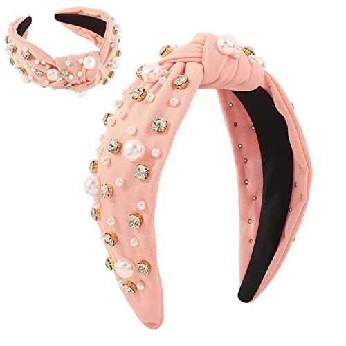 ATOLEA Cerchietto annodato per donna ragazza fascia retrò con nodo largo superiore perla strass fascia (taglia unica) rosa