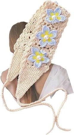 NANZU 100% fatto a mano Girasole Retro Crochet Capelli Bandana Sciarpa per capelli Triangolo Fasce Crochet Hairband Fazzoletto per la testa per le donne Ragazze