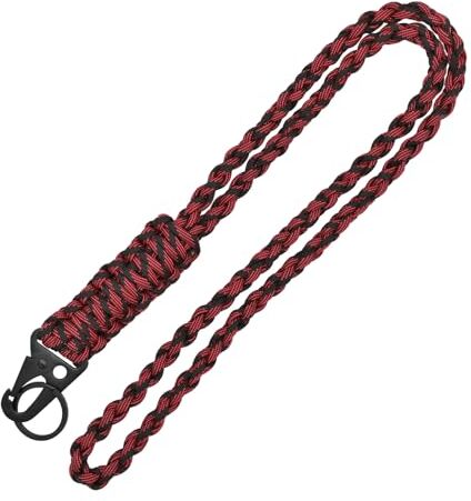 PAITOK Lacci Paracord Robusti per Uomo Donna, Lacci Portachiavi Intrecciati Colorati per Anelli, Carte d'Identità, Badge, Cellulare, Fotocamera, Attività Outdoor (Nero Rosso)