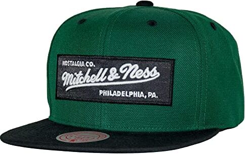 Mitchell & Ness Box 2 Tone Logo Flat Visor Snapback, DarkGreen-Black