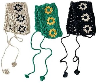 NANZU Fasce per capelli con cravatta verde cava all'uncinetto Bandana per capelli Sciarpa a triangolo Fasce per capelli all'uncinetto Fazzoletto per capelli per bambine