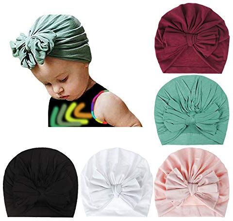 DRESHOW 5 Pezzi Cappello Turbante Bambina Cappellini Berretti e Cappellin per Infantile Bambino Neonato Ragazza