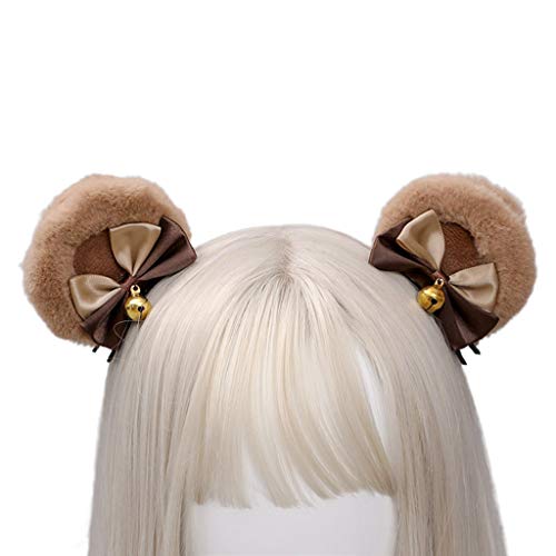 Jiqoe Fermaglio per capelli fatto a mano con orecchie di orso dolce doppio fiocco peluche forcine per capelli Cosplay Barrettes Barrettes per capelli spessi