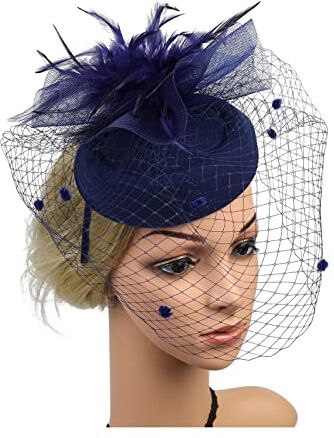 MAYNUO Fascia for capelli Fascinators, cappello da tè for donna, Kentucky Derby, piume da sposa, fiore, accessori for fermagli for capelli, decorazioni in filato for cappelli (Color : Navy, Size : 1)