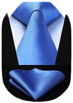 HISDERN Cravatte uomo Blu da matrimonio e Fazzoletto Cravatte fantasia plaid elegante classica business cravatta set