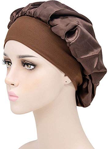 HIFFEY Berretto da notte elastico e confortevole da donna, in seta, for dormire, for dormire, for signora, cappello da notte, cuffia for capelli, cuffia da doccia, cofano in raso (Color : Brown)