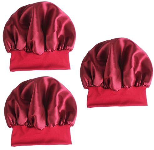 FRCOLOR 3 Pz Cuffia Da Notte Laterale Ampia Per Ragazze Sciarpa in Raso Berretto Di Seta Per Dormire Turbante Di Raso Turbine Per Mancare Tappo Per Chemioterapia Cappello Rosso