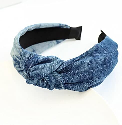 Trjgtas Fasce spesse for donna Fascia for capelli da donna Casual Blu Nero Denim Fascia for capelli Nodo centrale Copricapo Turbante Accessori for capelli classici for adulti Accessori for capelli for donne e