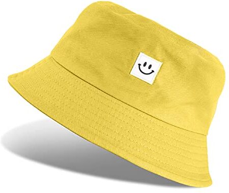 Tuopuda Cappello Pescatore Uomo Donne, Pieghevole Cappello da Pesca in Cotone Cappelli da Spiaggia Protezione del Sole Bucket Hat per Escursionismo Campeggio Viaggio Pesca 56-58cm, Giallo