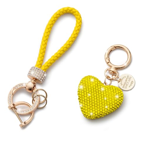 CHUQING Portachiavi a forma di cuore con strass scintillanti, portachiavi per donna, giallo., Taglia unica