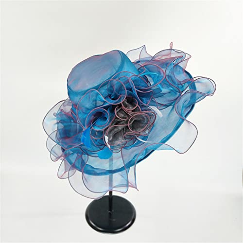 Youllyuu Cappelli Fedora a tesa larga estiva Donne Organza Sun Cappelli Fiore Festa di Nozze Chiesa Fascinator Cappello