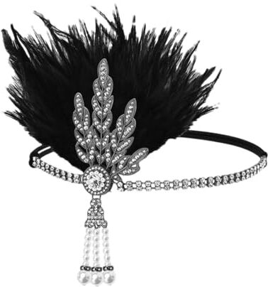 Pohullan 1920S Cosplay Fascia Donne Piuma Nero Copricapo Masquerade Partito Puntelli Accessori Per Capelli B