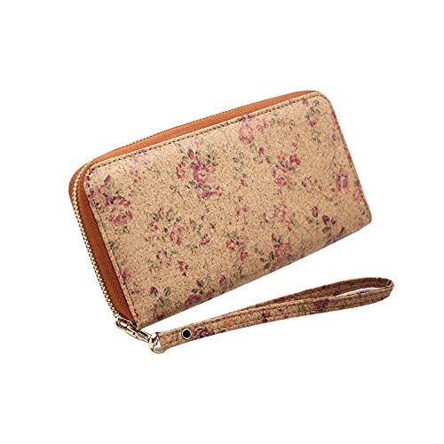 BOSHIHO , portafoglio da donna in sughero vegano, grande capacità, per smartphone, pochette lunga con cerniera, con porta carte di credito, portamonete, regalo vegano