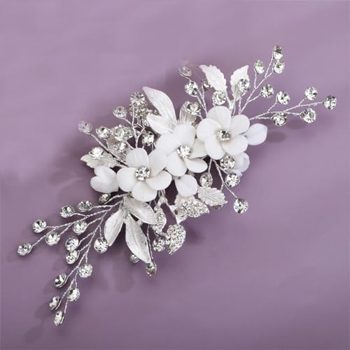DBFBDTU Cerchietto per capelli da sposa con fiori e strass, accessorio fatto a mano per feste, colore: argento