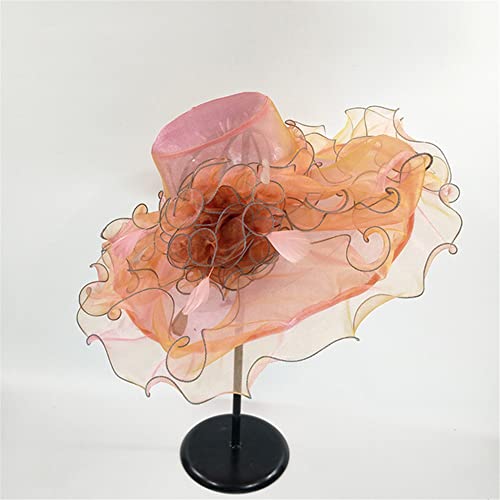 Youllyuu Cappelli Fedora a tesa larga estiva Donne Organza Sun Cappelli Fiore Festa di Nozze Chiesa Fascinator Cappello