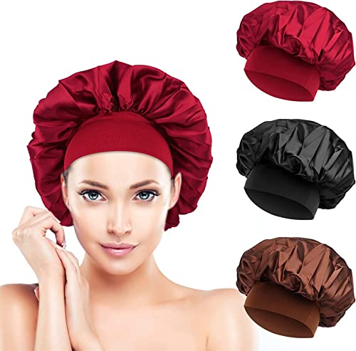 DGOSPSTIME Cuffia Seta Capelli Ricci,Cuffia da Notte Raso Lunga,Cuffia Seta,Cappelli per Dormire,Cuffia Capelli Ricci Notte Bonnet,Dormire Cappello per Donne Ragazza Capelli Ricci Cura per Donna,3 PC