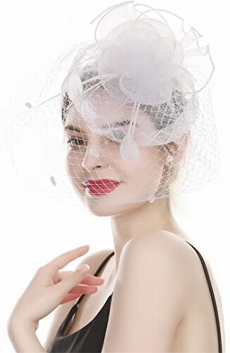 Disimlarl Mesh Fiore Piuma Fascia Fascinator Clip Per Capelli Per Le Donne Vintage Tea Party Cappelli Accessori