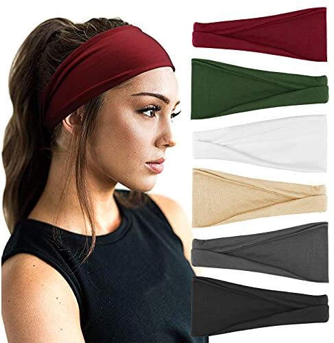 DRESHOW 6 Pezzi Fasce per Capelli Yoga In Esecuzione Elastico Cerchietti Turbante Fascia Accessori Cerchietti per Donna Ragazze