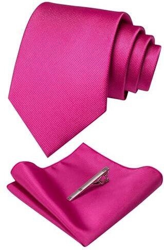 JEMYGINS Cravatta Uomo rosa caldo in Seta Formali Matrimonio Riunirsi Occasioni Multicolore con Fazzoletto e Fermacravatta